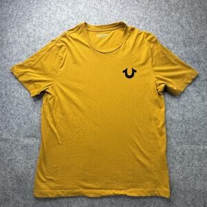 True Religion Shirt Mens 2XL Yellow Logo Graphic Brand Jeans Crewneck Tee